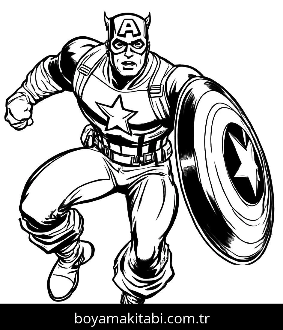 Captain America boyama sayfası – çizgi film temalı, basit çizim