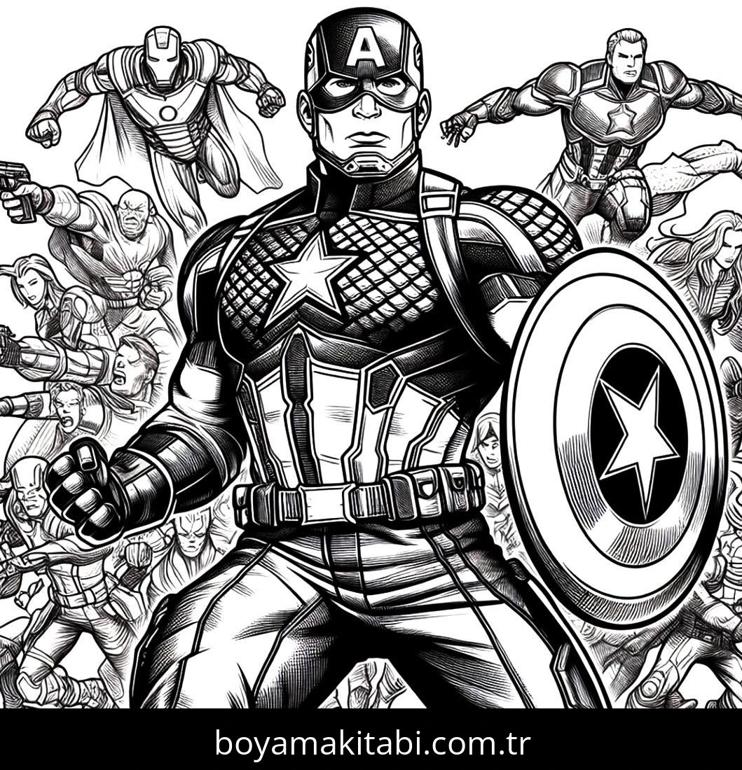 Captain America boyama sayfası – eğitici aktivite, yaratıcılık