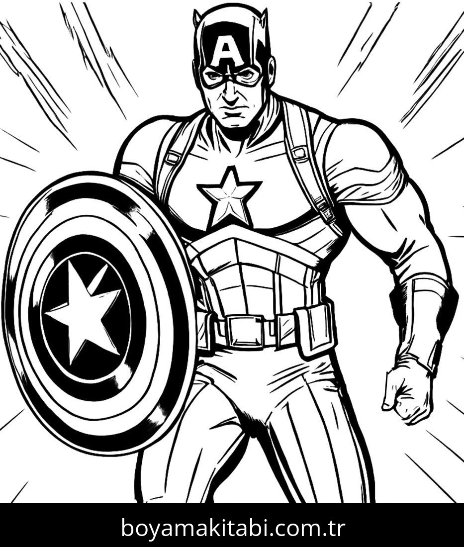 Captain America boyama sayfası – çocuk aktivitesi, PDF indir