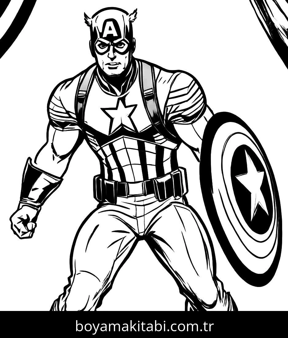 Captain America boyama sayfası – basit çizim, kolay boyama