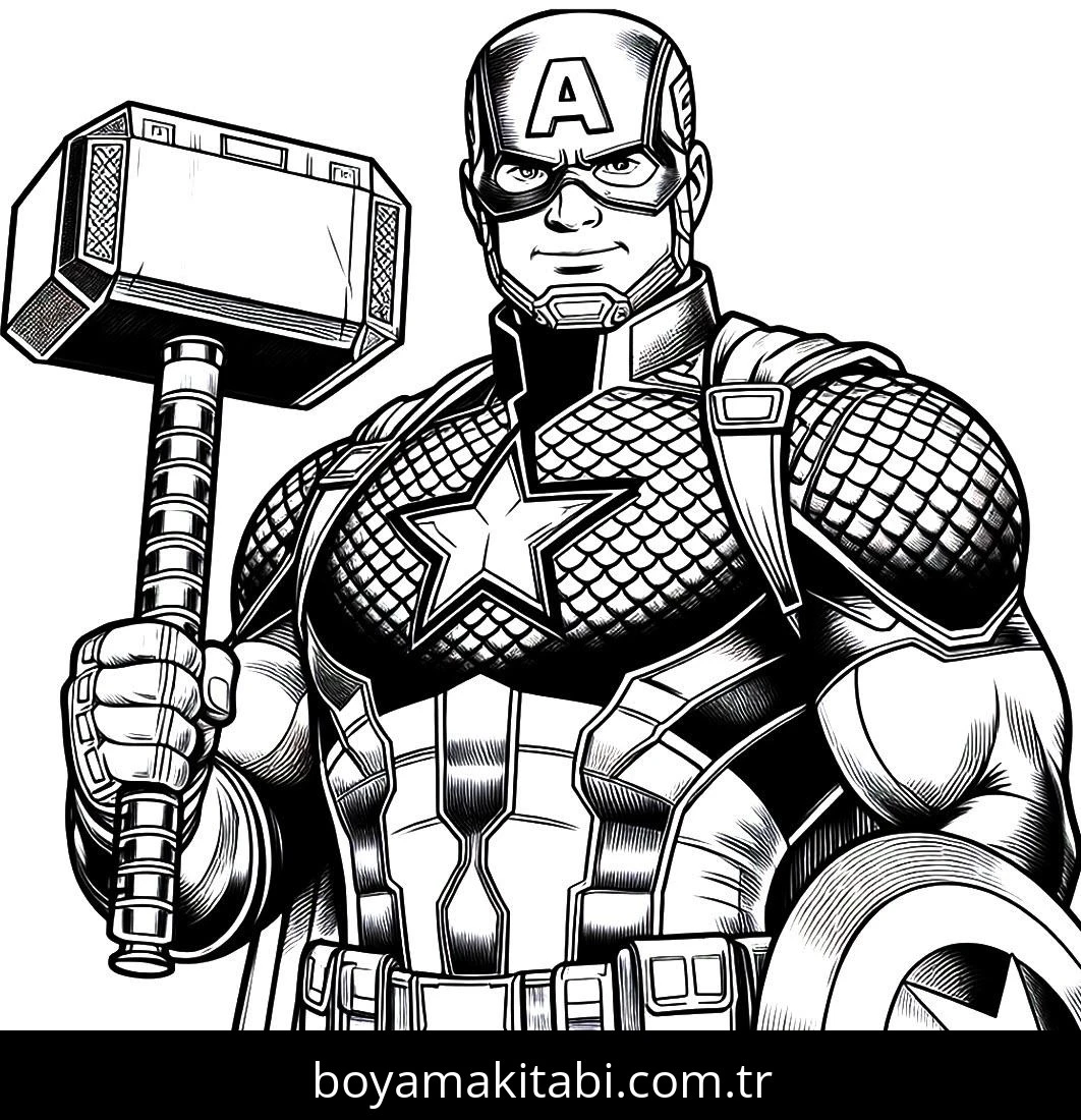 Captain America boyama sayfası – PDF indir, sevimli karakter
