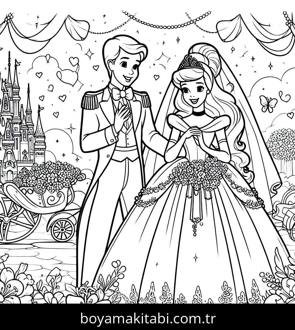 Cinderella boyama sayfası – sevimli karakter, sanatsal çalışma