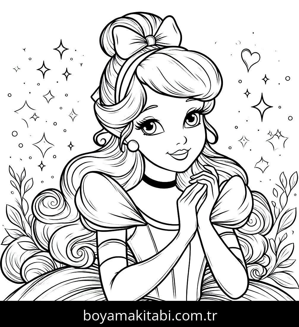 Cinderella boyama sayfası – çizgi film temalı, basit çizim
