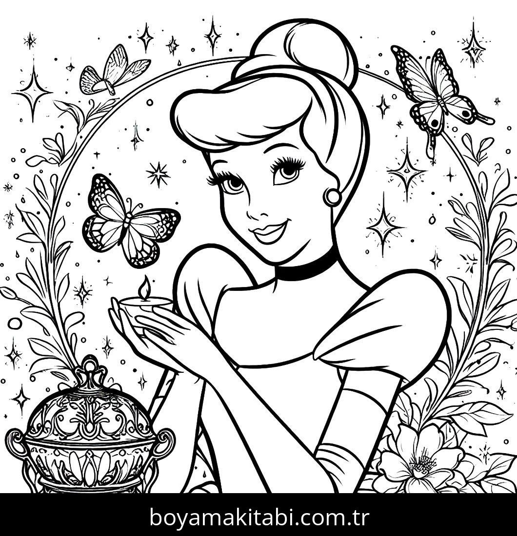Cinderella boyama sayfası – keyifli zaman, renkli çizimler