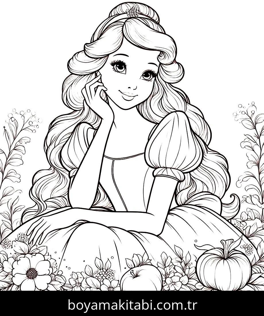 Cinderella boyama sayfası – çocuk aktivitesi, PDF indir