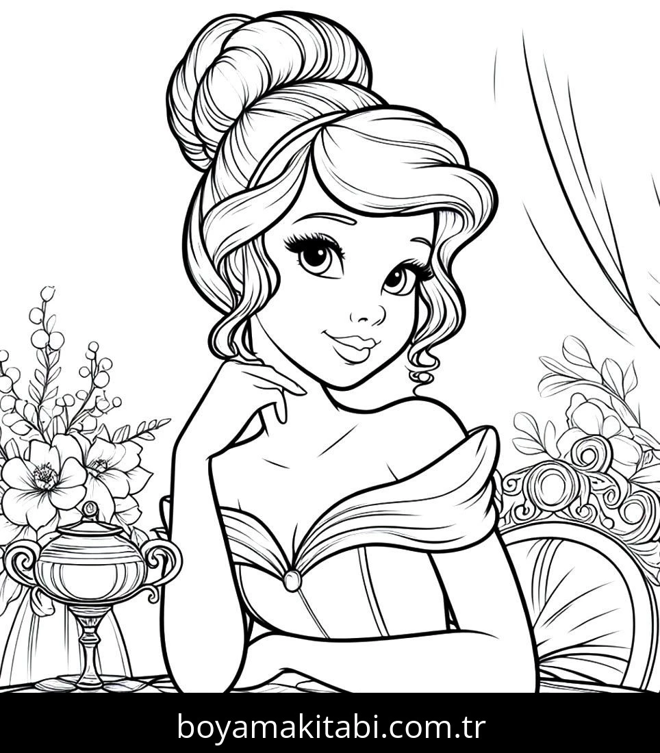 Cinderella boyama sayfası – boyama çalışması, yaratıcılığı geliştirir