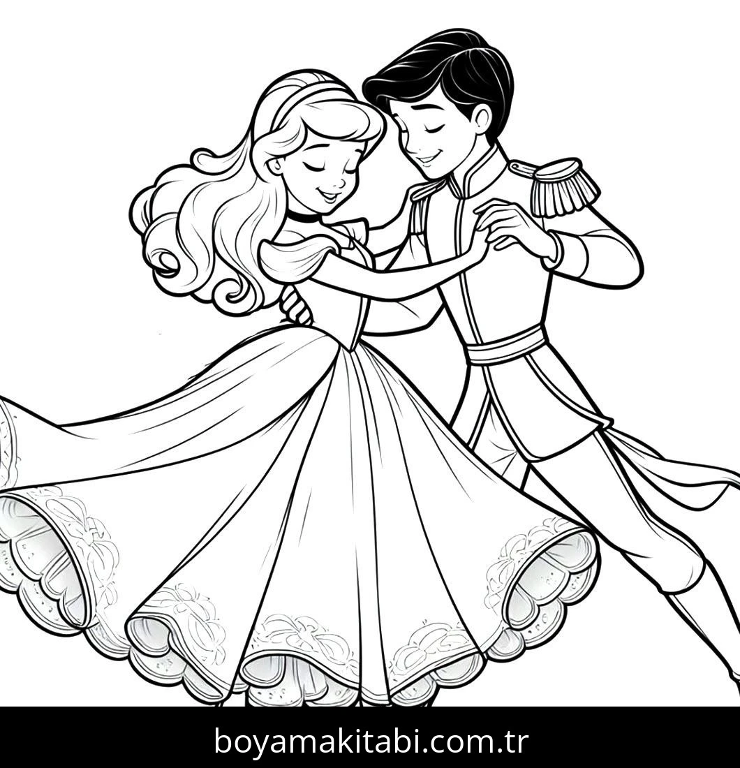 Cinderella boyama sayfası – renkli çizimler, okul öncesi