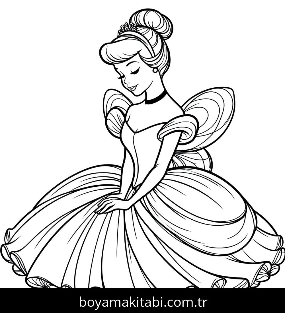Cinderella boyama sayfası – kolay boyama, eğitici aktivite