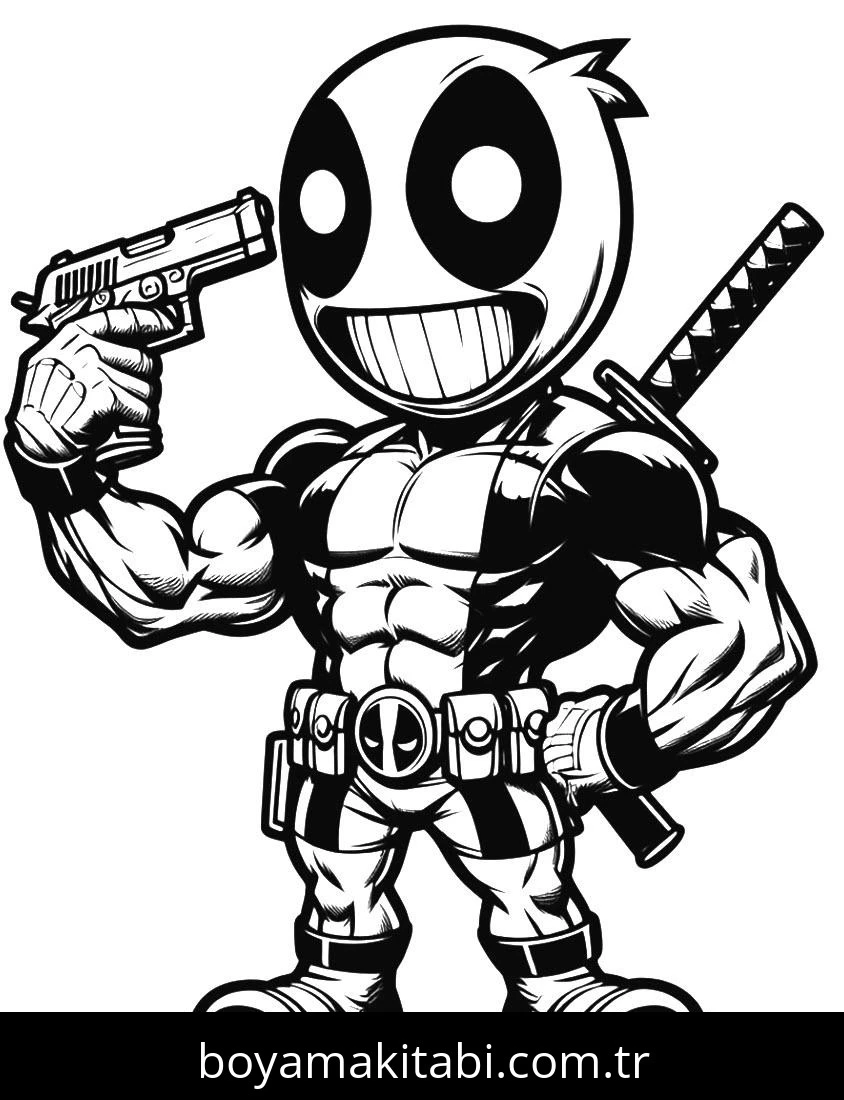 Deadpool boyama sayfası #58 – dikkat ve odaklanma geliştirir, A4 baskıya uygun