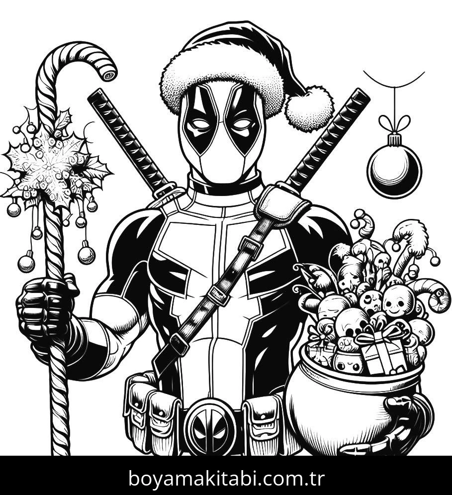 Deadpool boyama sayfası #62 – sabır ve özgüven kazandırır, yaratıcı sanat çalışması
