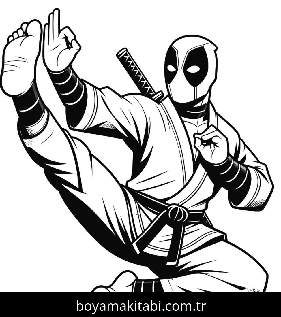Deadpool boyama sayfası – çocuk aktivitesi, PDF indir
