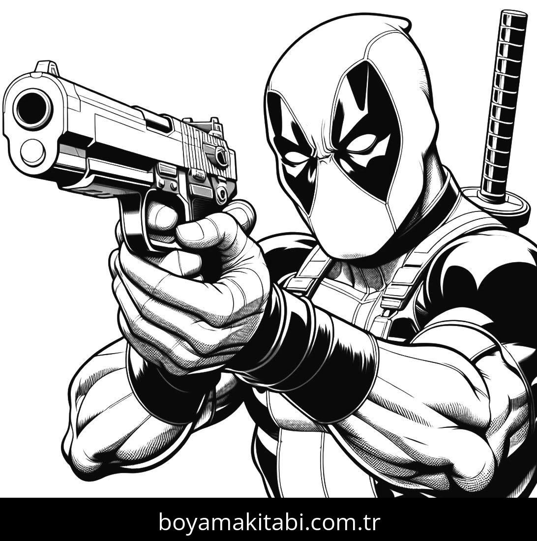 Deadpool boyama sayfası – sanatsal çalışma, çocuklar için