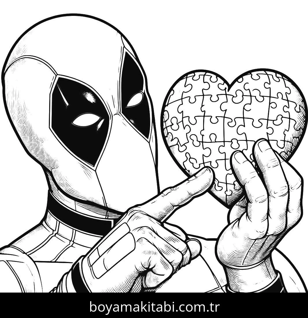 Deadpool boyama sayfası – basit çizim, kolay boyama