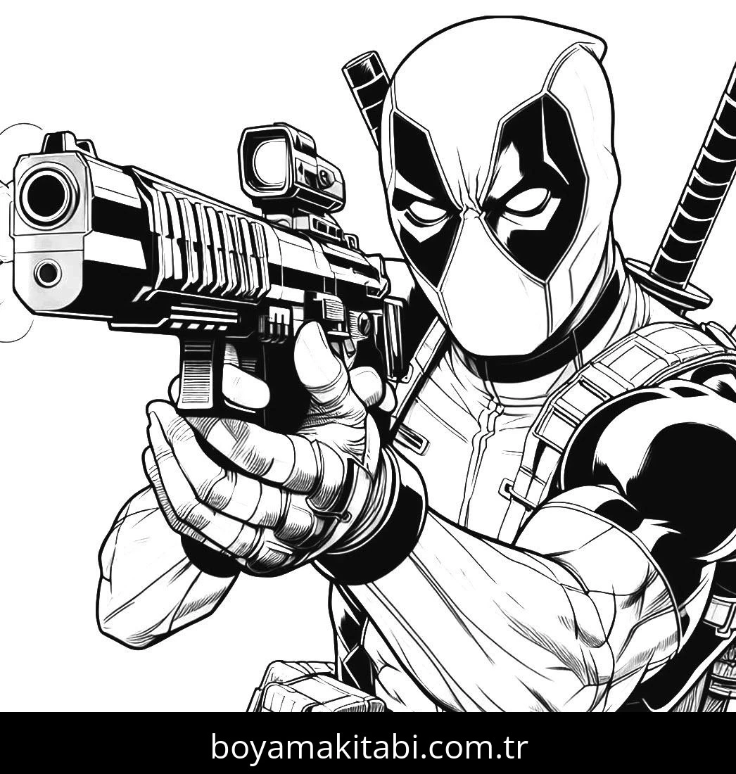 Deadpool boyama sayfası – boyama çalışması, yaratıcılığı geliştirir