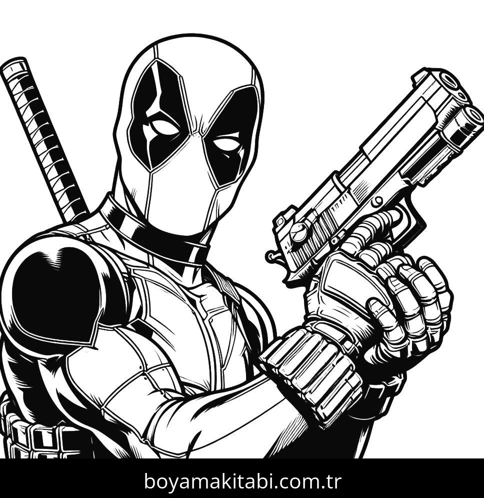 Deadpool boyama sayfası – kolay boyama, eğitici aktivite