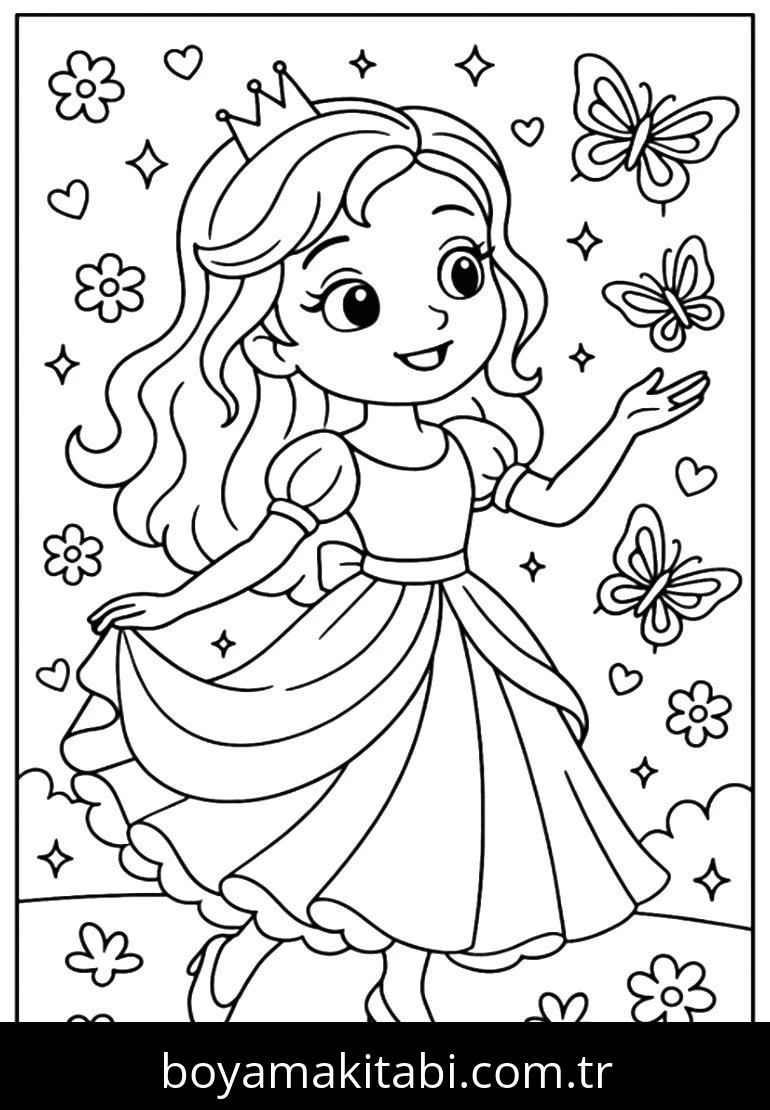 Disney Princess boyama sayfası #6 – çizgi film temalı, basit çizim