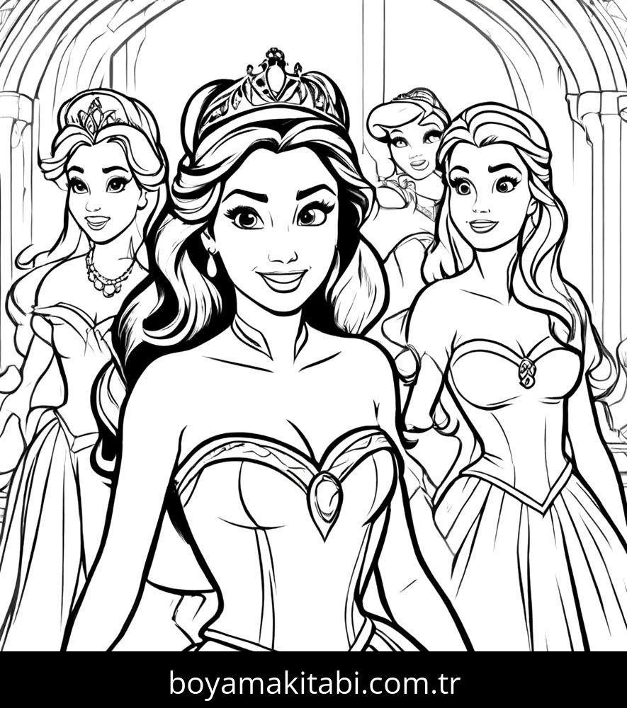 Disney Princess boyama sayfası #13 – basit çizim, yaz tatili etkinliği
