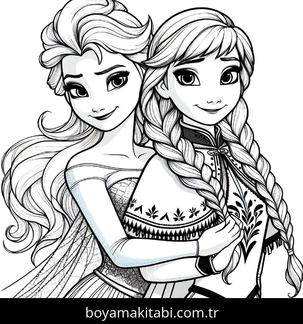 Elsa Ve Anna boyama sayfası – çizgi film temalı, basit çizim