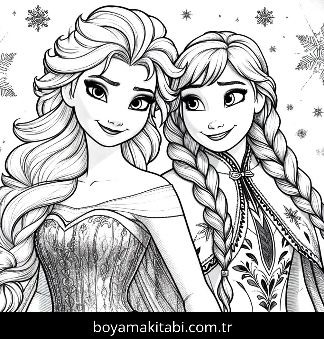 Elsa Ve Anna boyama sayfası – çocuk aktivitesi, PDF indir
