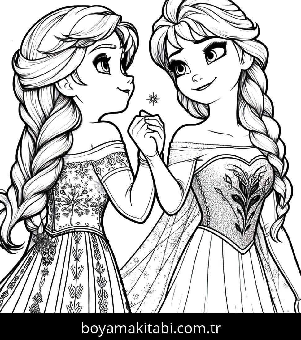 Elsa Ve Anna boyama sayfası – sanatsal çalışma, çocuklar için