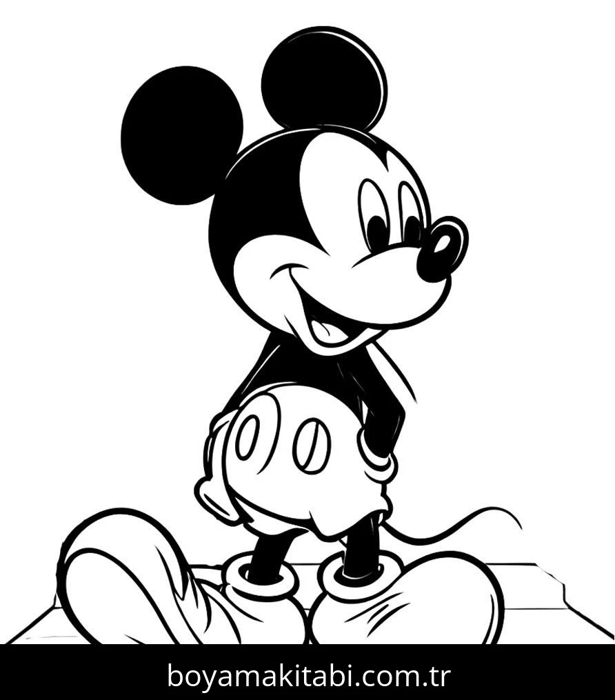 Mickey Mouse (Miki Fare) boyama sayfası – basit çizim, kolay boyama