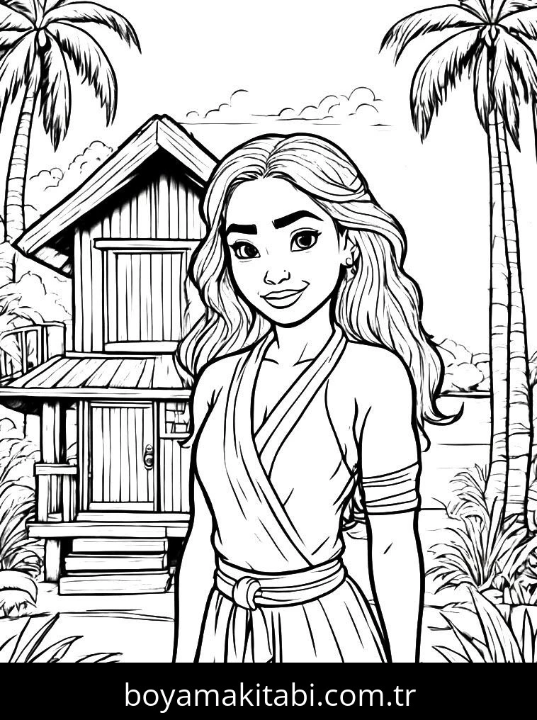 Moana boyama sayfası – kolay boyama, eğitici aktivite