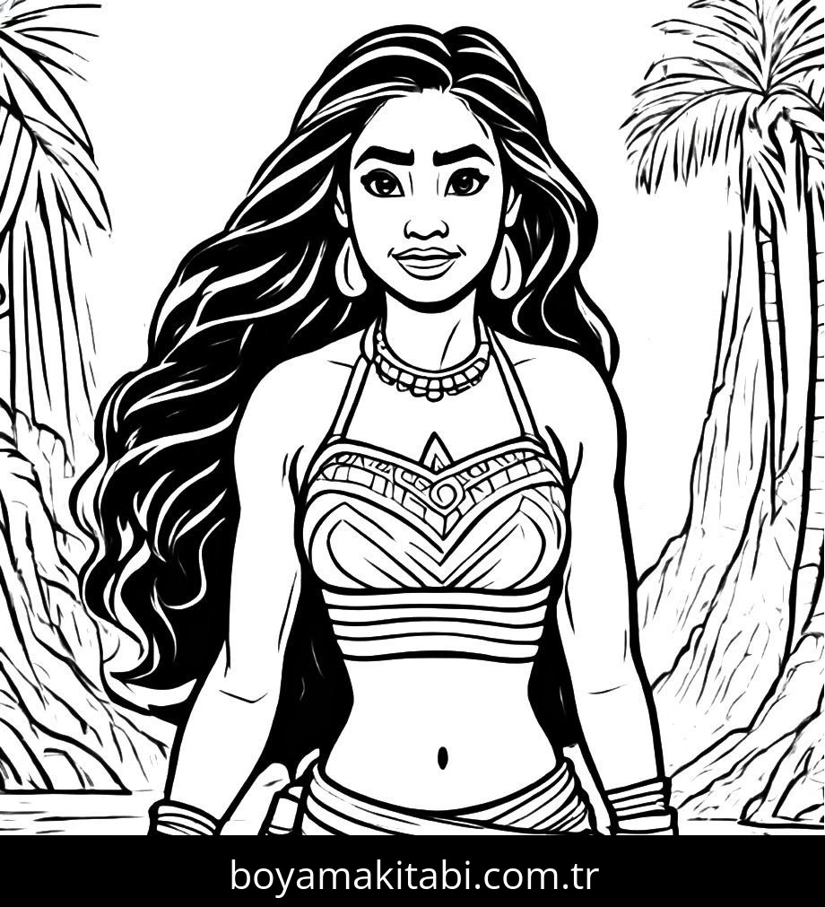 Moana boyama sayfası – çocuk aktivitesi, PDF indir