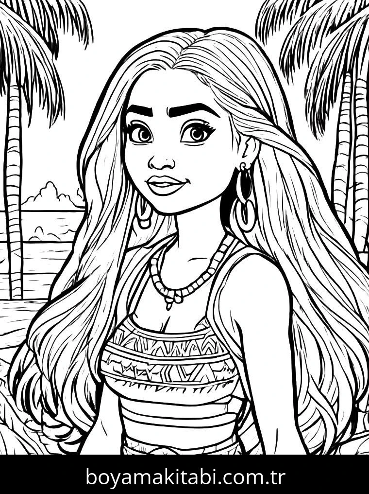 Moana boyama sayfası – sanatsal çalışma, çocuklar için