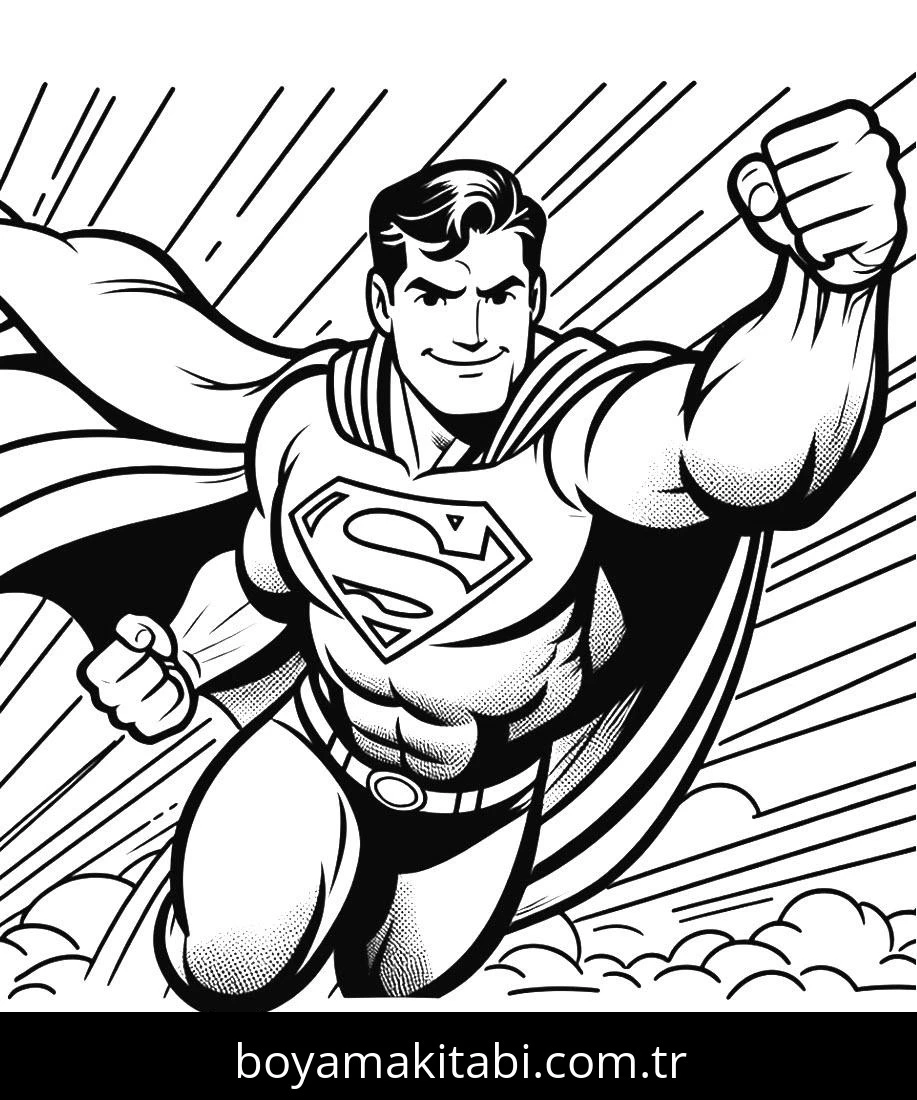 Superman boyama sayfası – basit çizim, kolay boyama