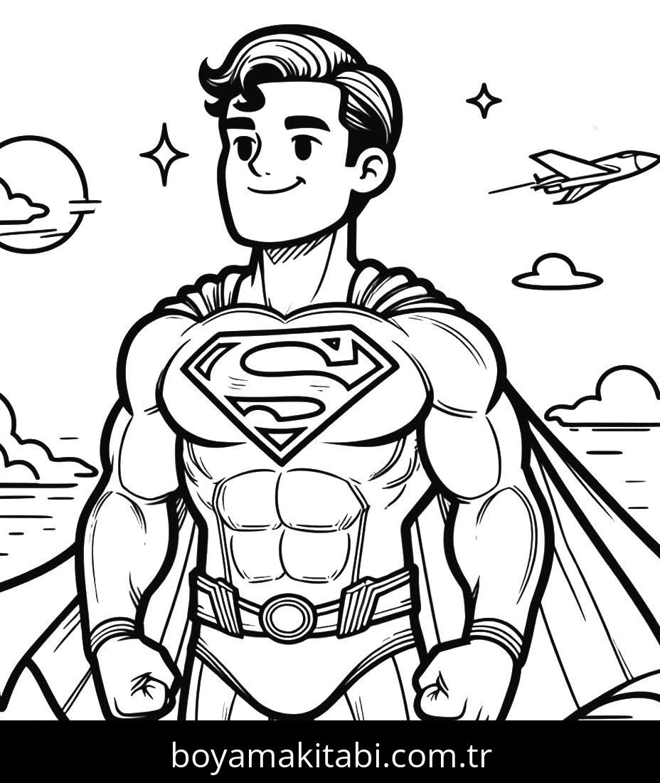 Superman boyama sayfası – eğlenceli etkinlik, el becerilerini geliştirir
