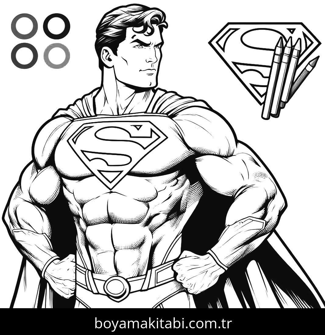 Superman boyama sayfası – çizgi film temalı, basit çizim