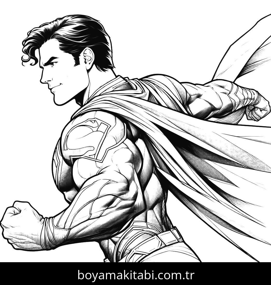 Superman boyama sayfası – basit çizim, kolay boyama