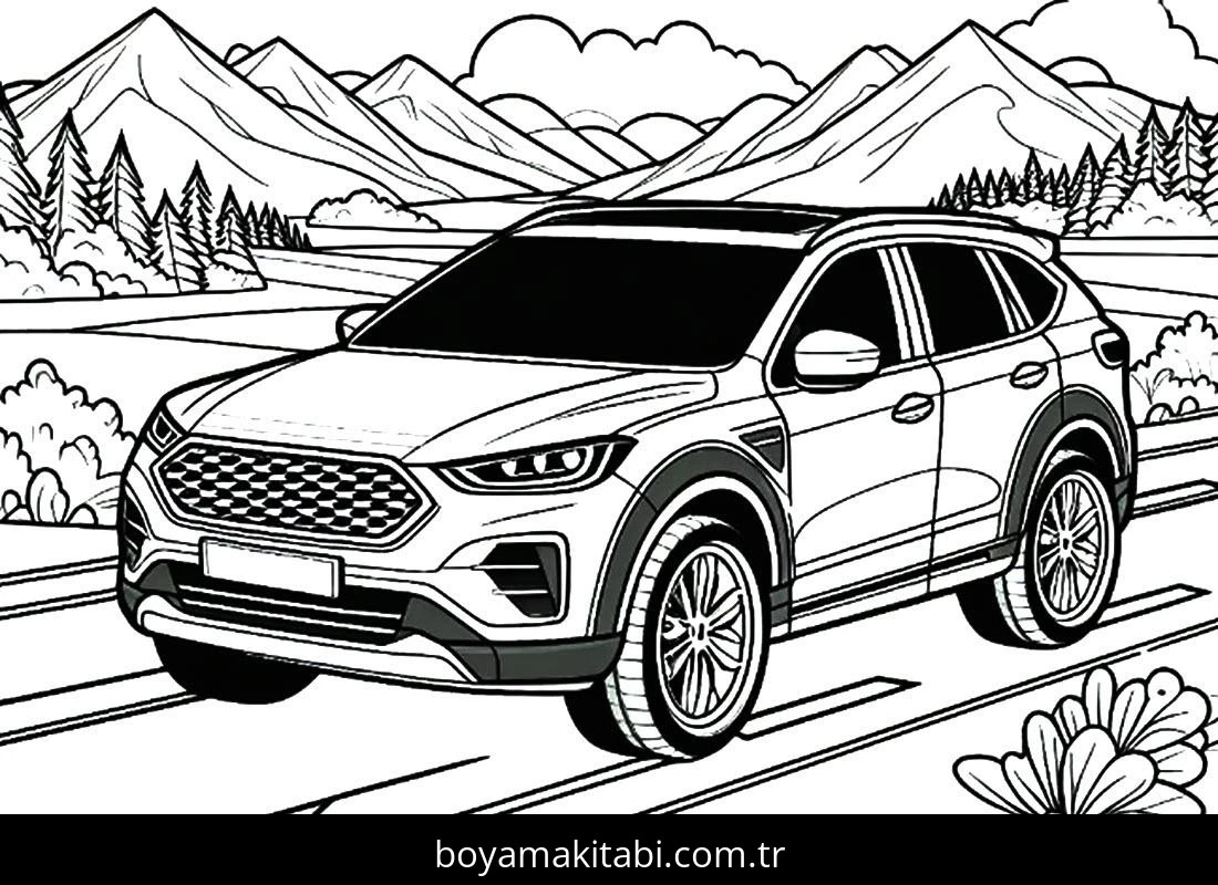 Araba boyama sayfası #43 – motor becerileri destekler, mürekkep tasarrufu sağlar