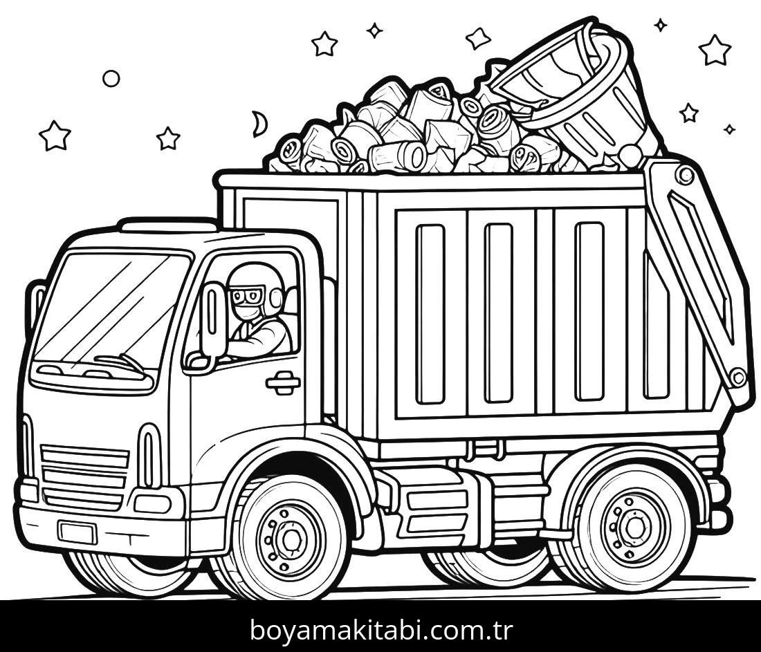 Çöp Kamyonu boyama sayfası – boyama etkinliği, çocuk aktivitesi
