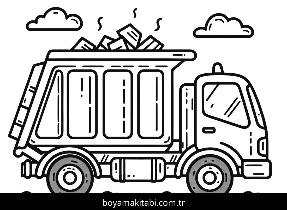 Çöp Kamyonu boyama sayfası – sanatsal çalışma, çocuklar için