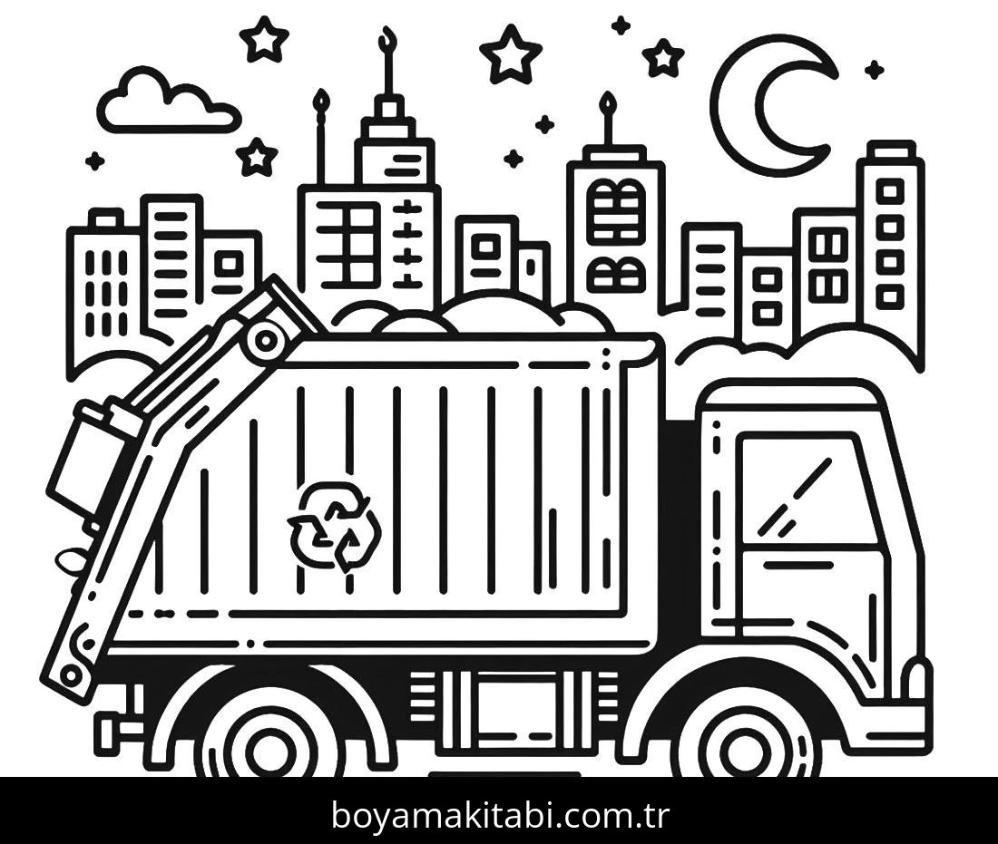 Çöp Kamyonu boyama sayfası – boyama çalışması, yaratıcılığı geliştirir