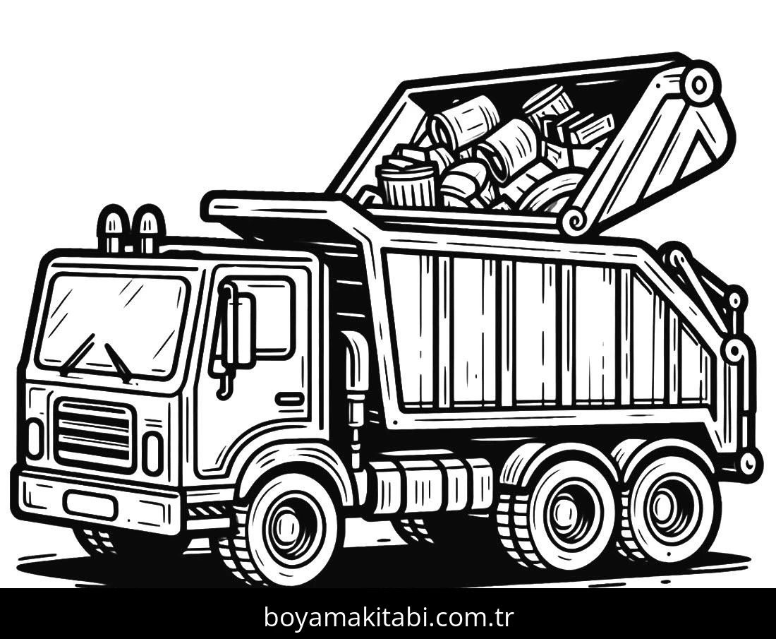 Çöp Kamyonu boyama sayfası – PDF indir, sevimli karakter