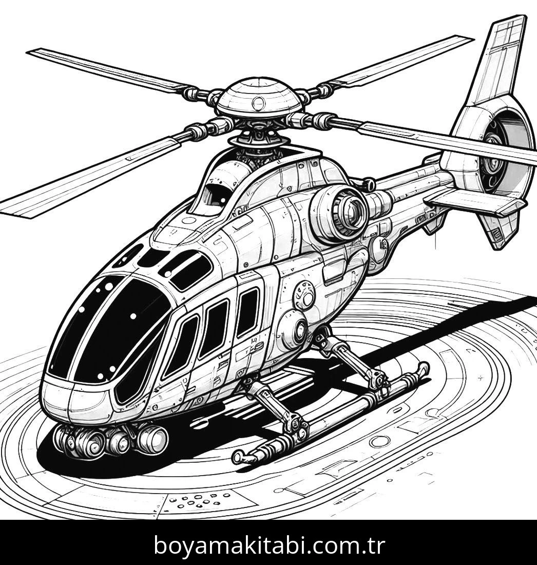 Helikopter boyama sayfası – kolay boyama, eğitici aktivite