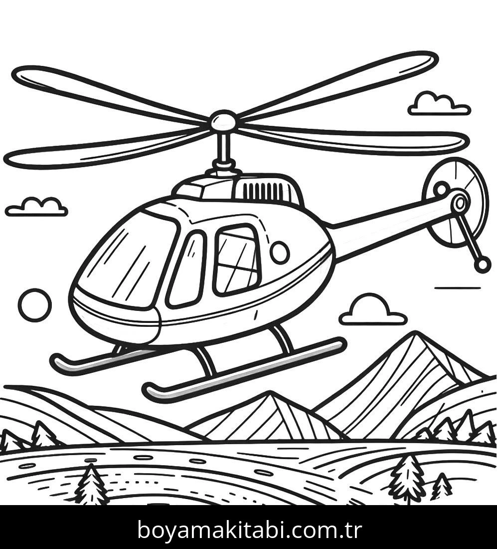 Helikopter boyama sayfası – okul öncesi, evde etkinlik