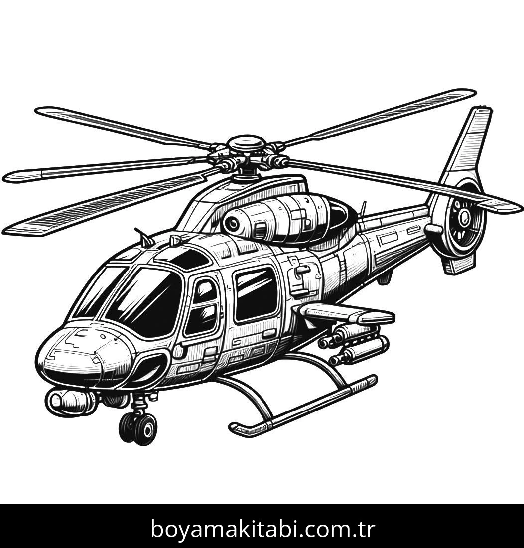Helikopter boyama sayfası – çizgi film temalı, basit çizim