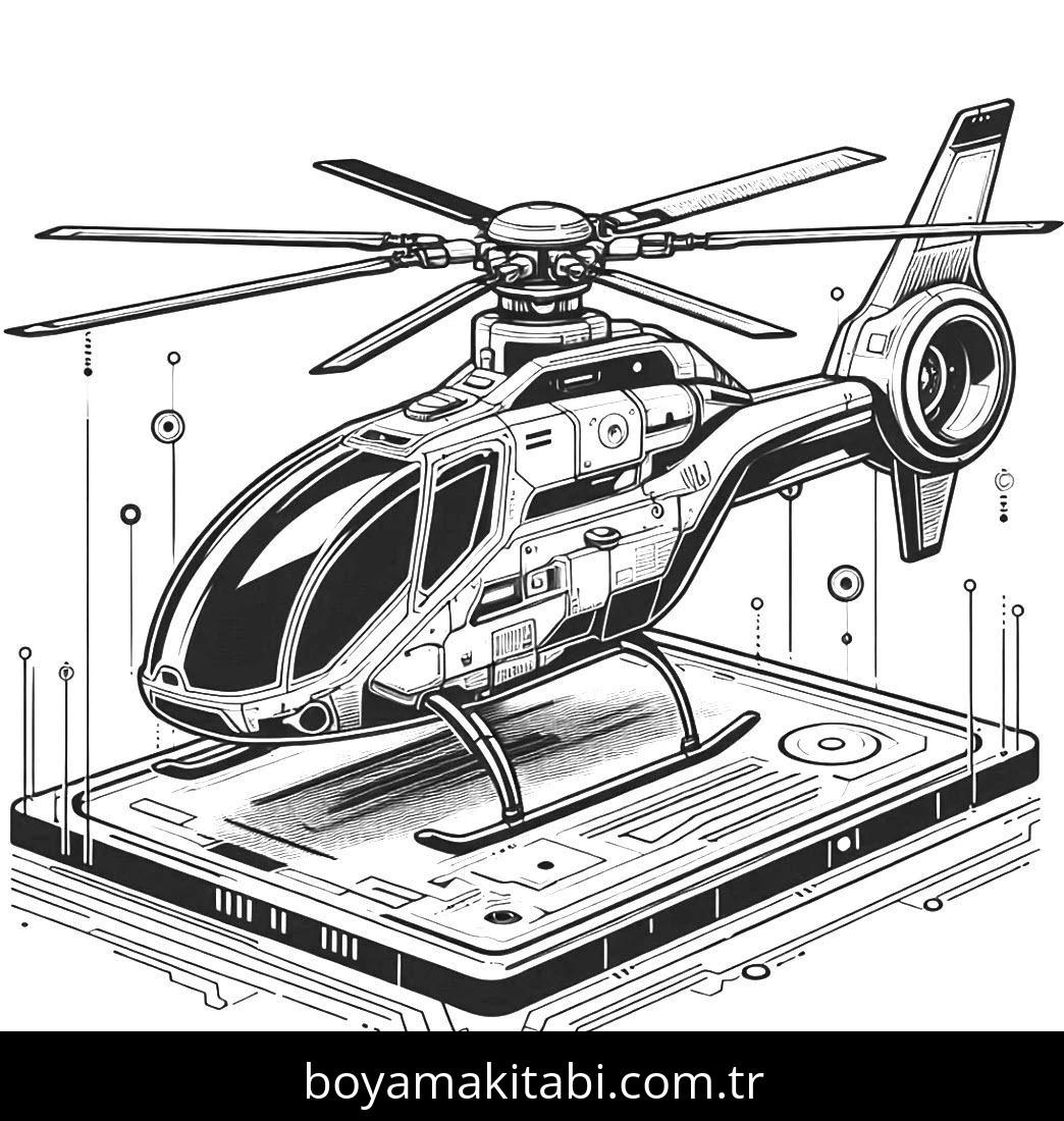 Helikopter boyama sayfası – çocuk aktivitesi, PDF indir