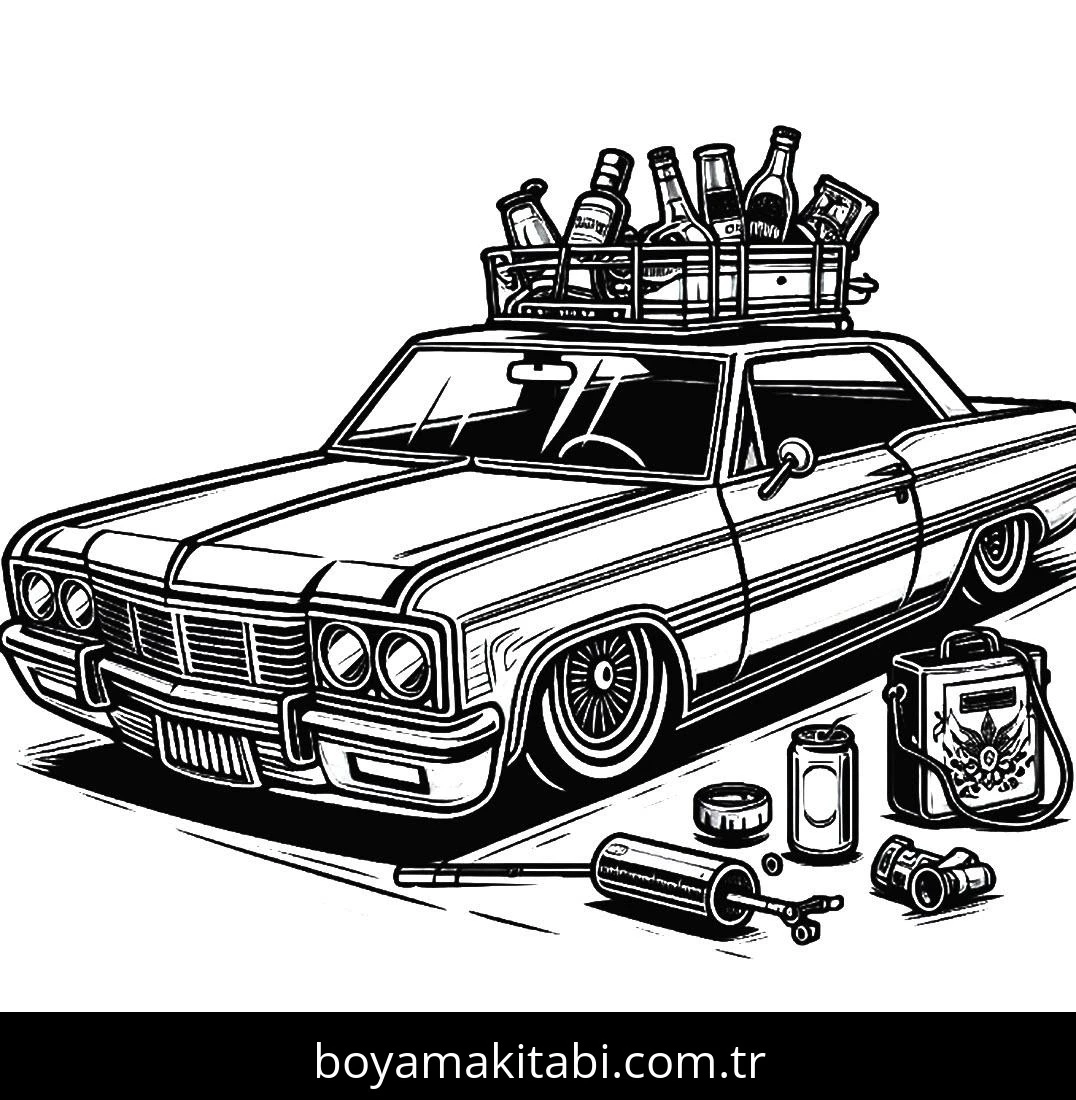 Klasik Arabalar boyama sayfası – kolay boyama, eğitici aktivite