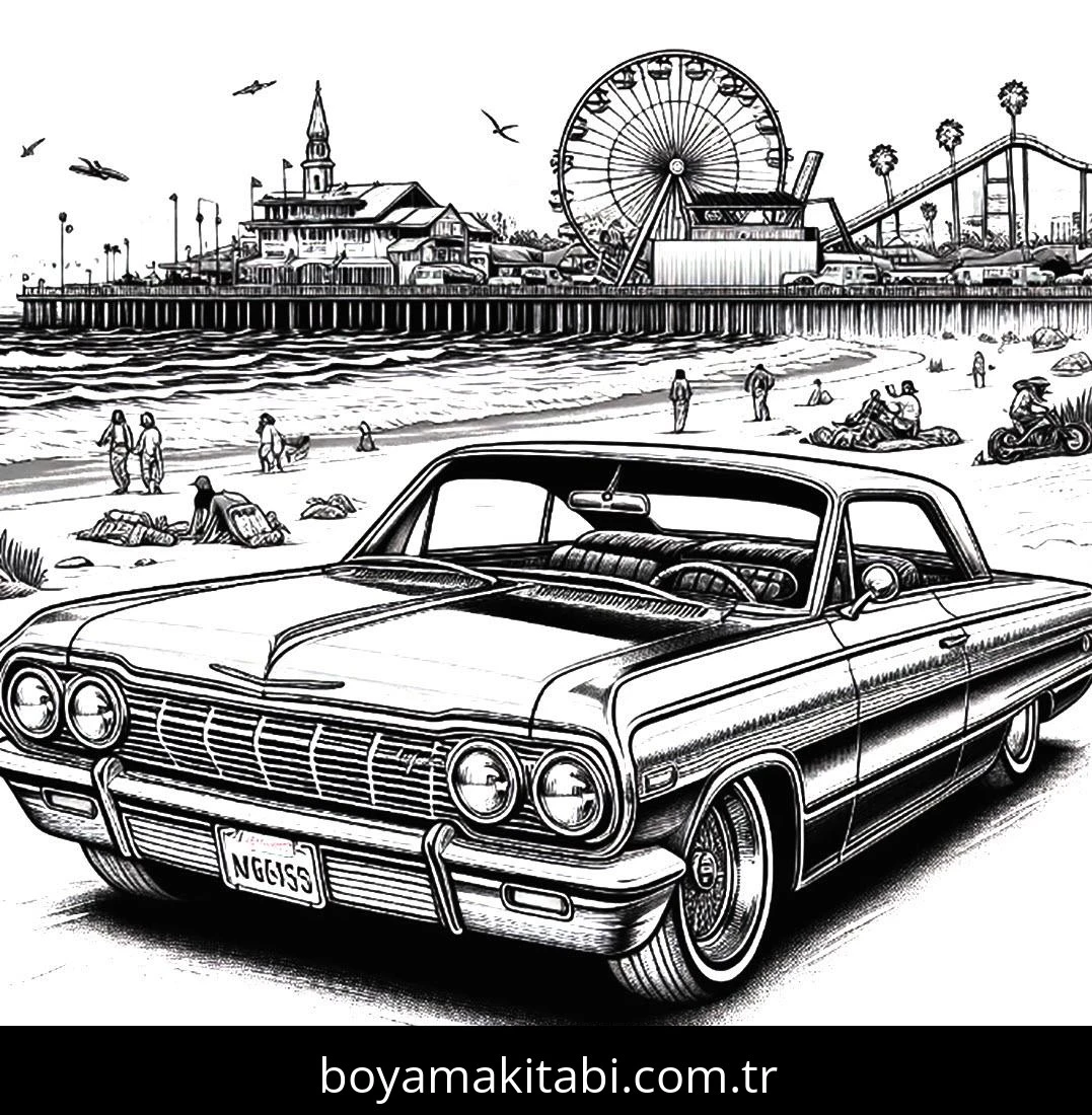 Klasik Arabalar boyama sayfası – çizgi film temalı, basit çizim
