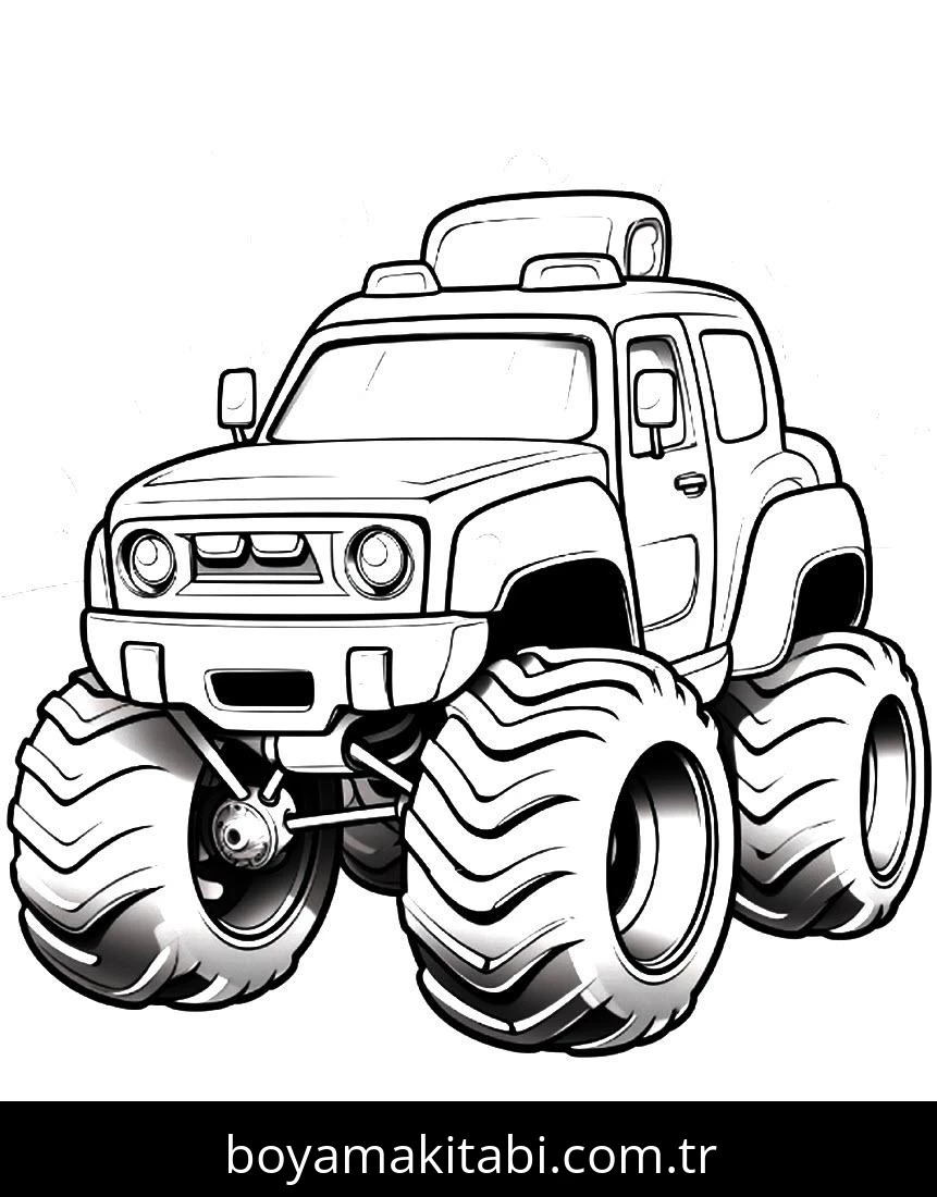 Monster Truck boyama sayfası – basit çizim, kolay boyama