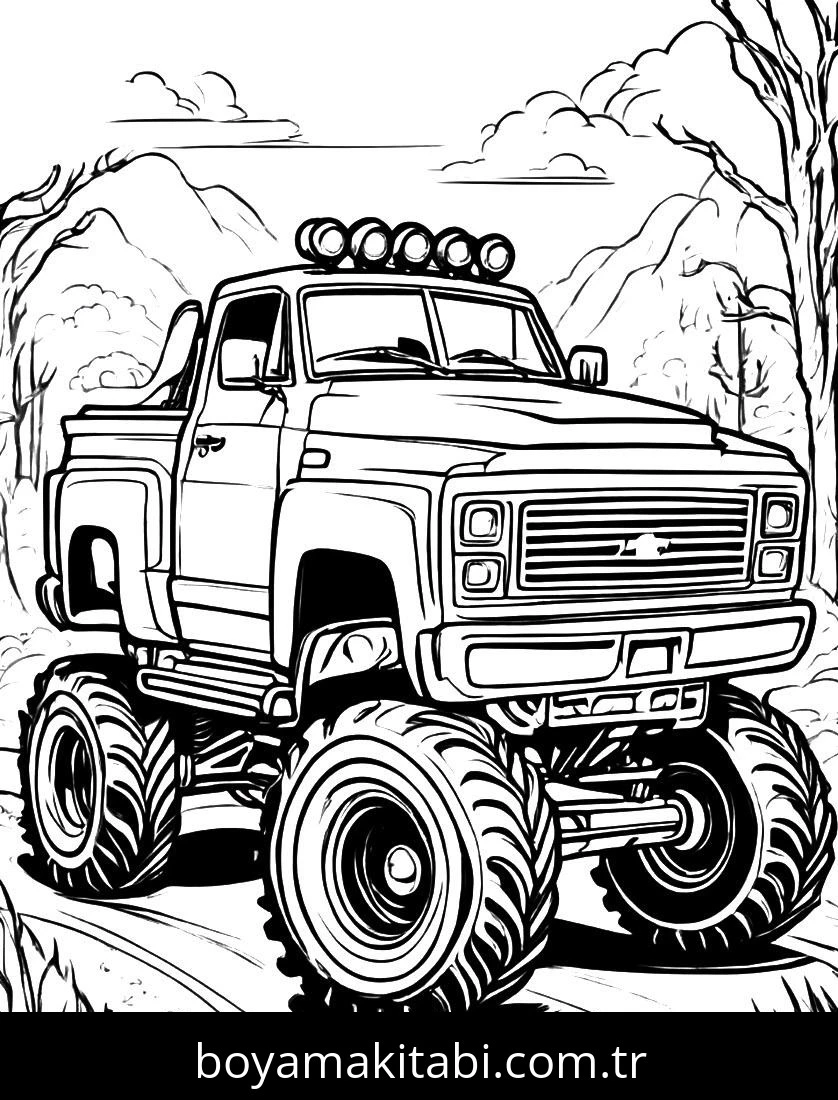 Monster Truck boyama sayfası – ücretsiz yazdır, boyama etkinliği