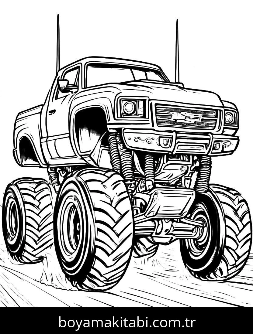 Monster Truck boyama sayfası – PDF indir, sevimli karakter