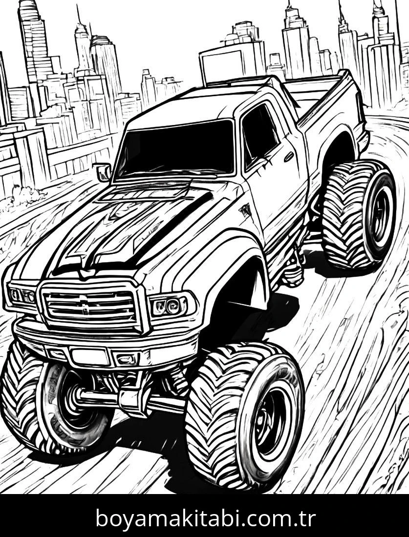 Monster Truck boyama sayfası – çocuklar için, çizgi film temalı