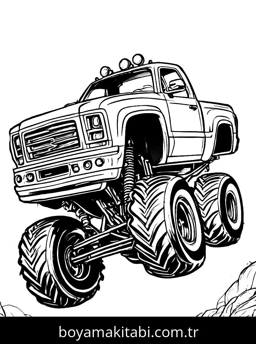 Monster Truck boyama sayfası – sevimli karakter, sanatsal çalışma
