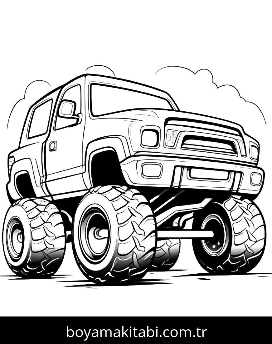 Monster Truck boyama sayfası – çizgi film temalı, basit çizim