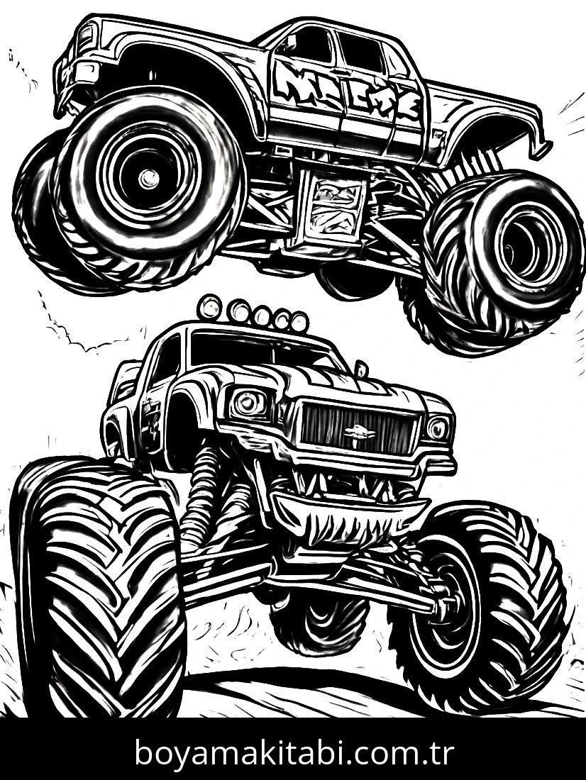 Monster Truck boyama sayfası – el becerilerini geliştirir, boyama çalışması